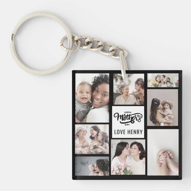 Schwarz-weißer Fotocollage-Geschenk zum Muttertag Schlüsselanhänger (Vorderseite)