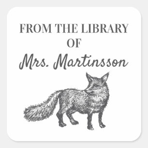 Schwarz-weißer Fox-Lehrer aus der Bibliothek Quadratischer Aufkleber