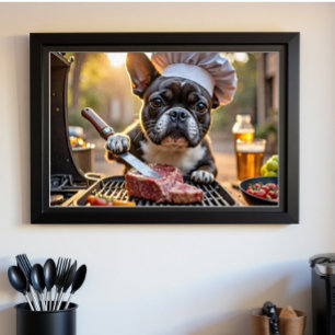 Schwarz-weißer französischer Bulldog Grillmaster Poster