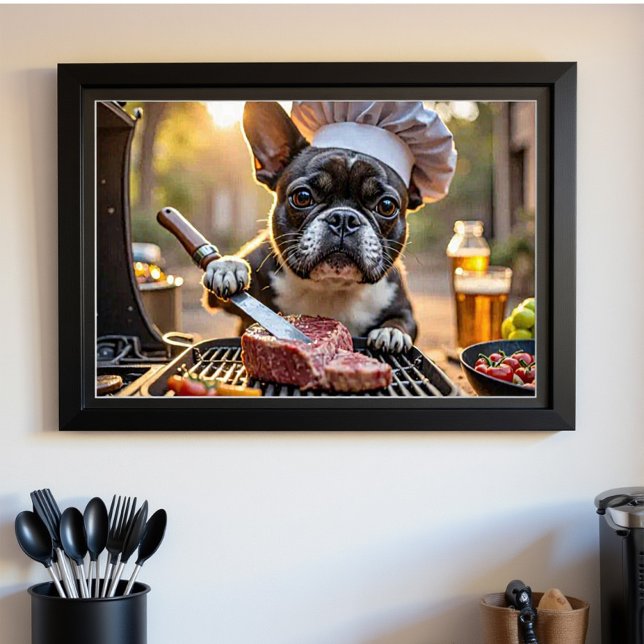 Schwarz-weißer französischer Bulldog Grillmaster Poster (Von Creator hochgeladen)