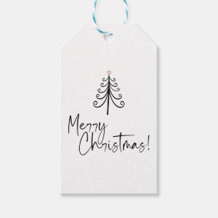 Schwarz-weißer froher Weihnachtsbaum Geschenkanhänger