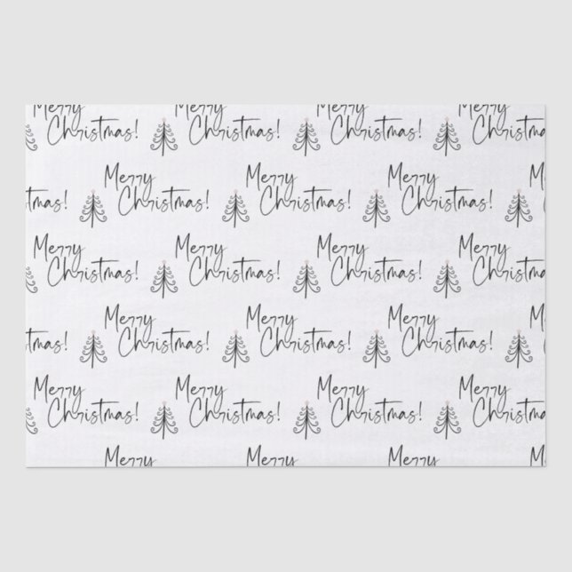 Schwarz-weißer froher Weihnachtsbaum Seidenpapier (Vorderseite)