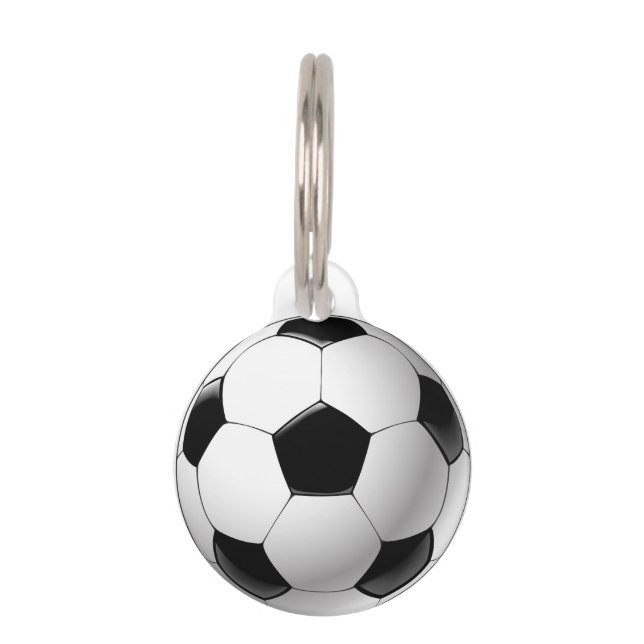 Schwarz-weißer Fußballfußbalball Haustiermarke (Vorderseite)