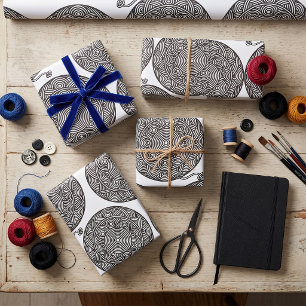 Schwarz-weißer Garnball-Mandala Geschenkpapier