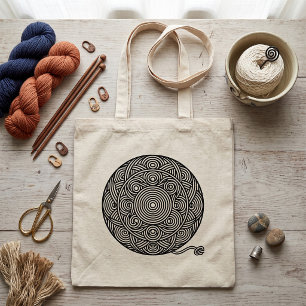 Schwarz-weißer Garnball-Mandala Tragetasche