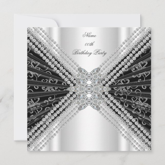 Schwarz-weißer Geburtstagsparty Glitzer Diamond Einladung (Vorderseite)