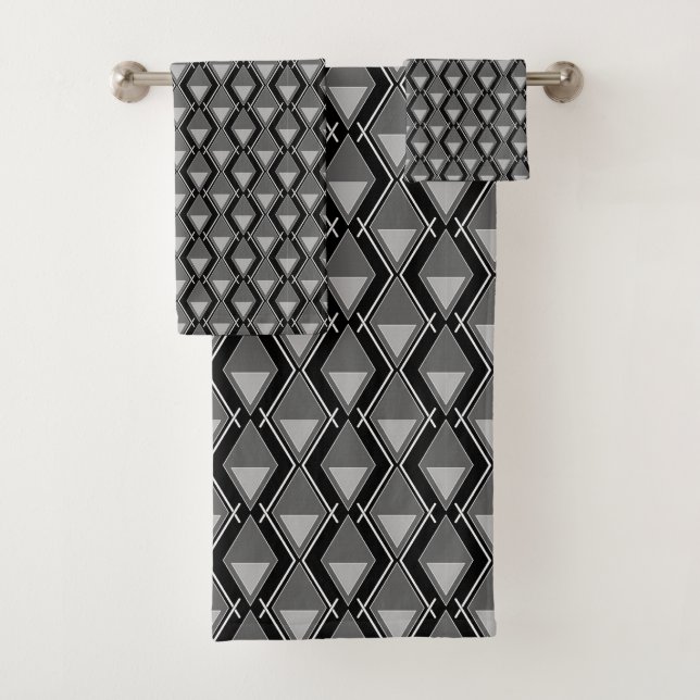 Schwarz-weißer geometrischer Deko Badhandtuch Set (Insitu)