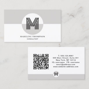 Schwarz-weißer geometrischer moderner Monogramm-QR Visitenkarte