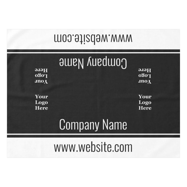 Schwarz-weißer Geschäftstext Ihr Logo hier Vorlage Tischdecke (Vorderseite (Horizontal))