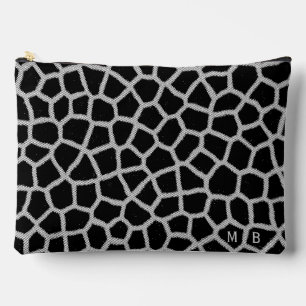 Schwarz-weißer Giraffen-Druck-Monogramm Zubehörtasche