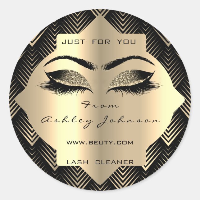 Schwarz-weißer Glitzer Art Deco Gold Lash Cleaner Runder Aufkleber (Vorderseite)
