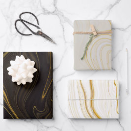 Schwarz-weißer Glitzer aus Goldmarmor Geschenkpapier Set