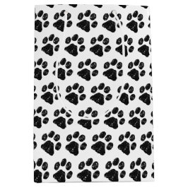Schwarz-weißer Glitzer Paw Print Mittlere Geschenktüte