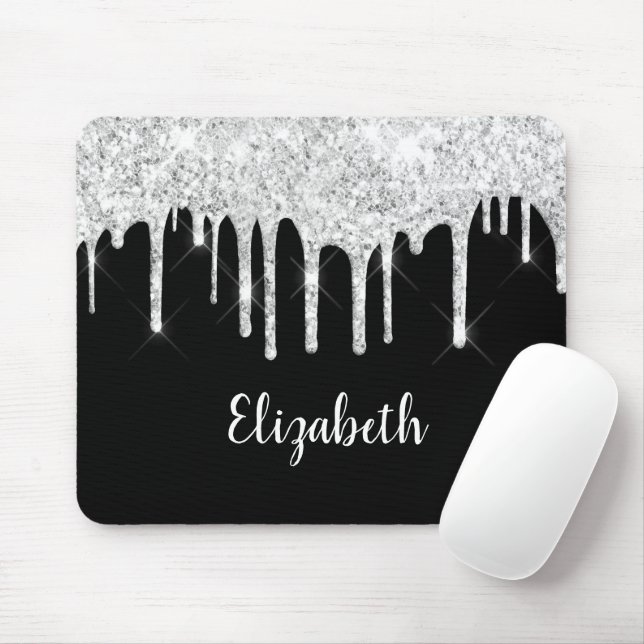 Schwarz-weißer Glitzer Silver Monogram Mousepad (Mit Mouse)