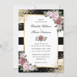 Schwarz-weißer Gold Glitzer Blush Pink Blumenzwieb Einladung