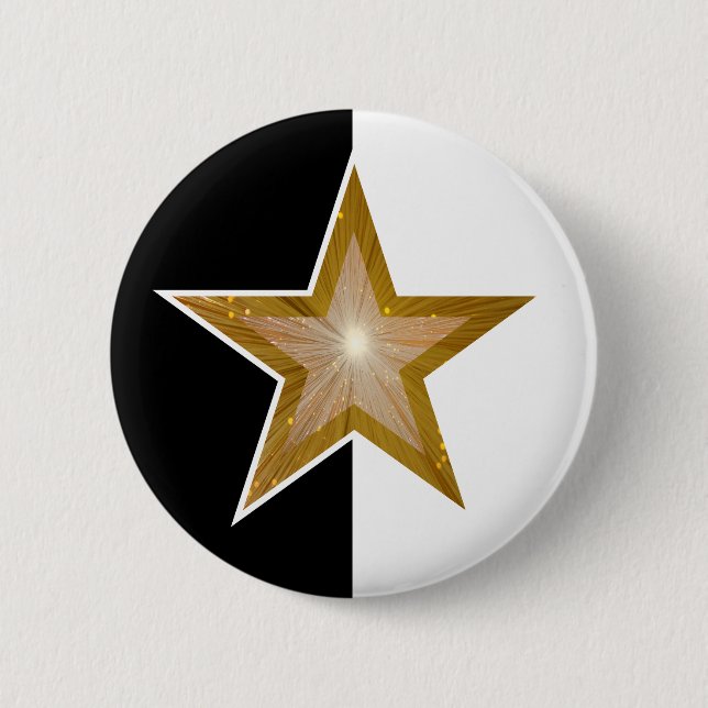 Schwarz-weißer Gold-Star-Button Button (Vorderseite)