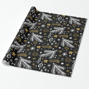 Schwarz-weißer Golddoodle-PIN und Sterne CHRISTMA Geschenkpapier