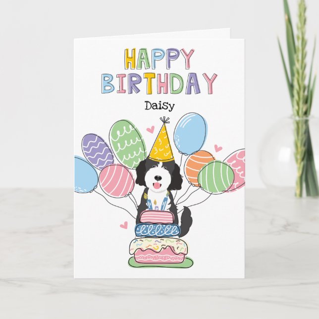 Schwarz-weißer Goldendoodle Hund Happy Birthday Ca Karte (Vorderseite)