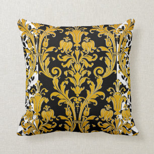 Schwarz-weißer Goldflordampfer Kissen