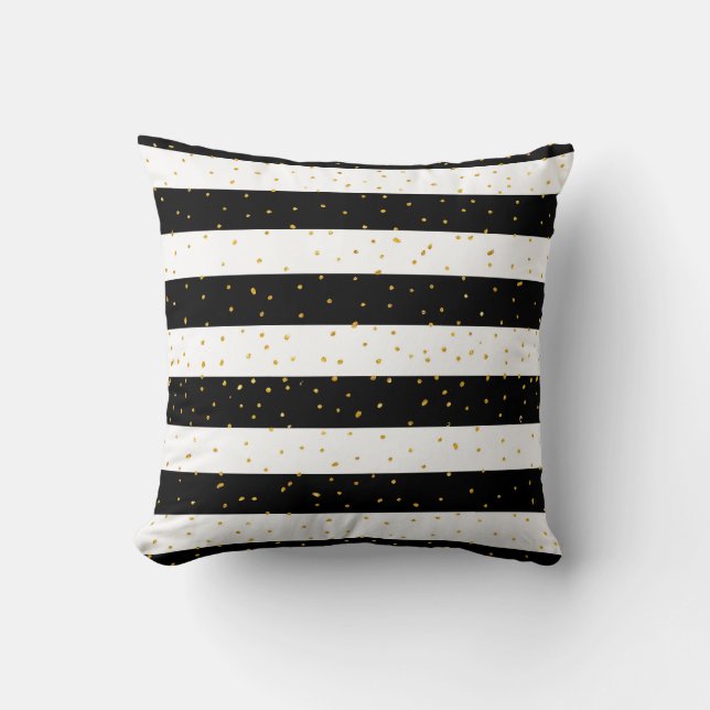 Schwarz-weißer GoldImitat-Glitter stripes Kissen (Vorderseite)
