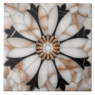 Schwarz-weißer Goldmarmor Daisy Blume Mosaik Style Fliese