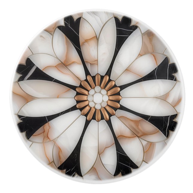Schwarz-weißer Goldmarmor Daisy Blume Mosaik Style Keramikknauf (Vorderseite)