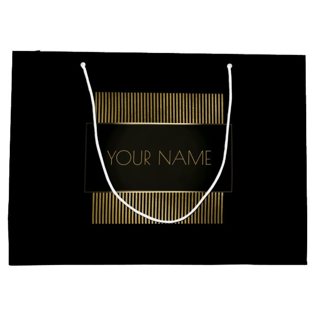 Schwarz-weißer Goldmindestname Luxus-Branding Große Geschenktüte (Rückseite)