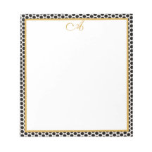 Schwarz-weißer Goldpolka-Punkt Monogram-Name Notep
