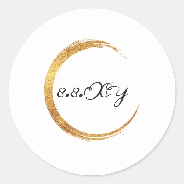 Schwarz-weißer Goldring-Minimal Save the Date Runder Aufkleber (Vorderseite)