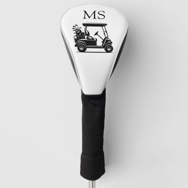 Schwarz-weißer Golfwagen mit Initialen Golf Headcover (Vorderseite)
