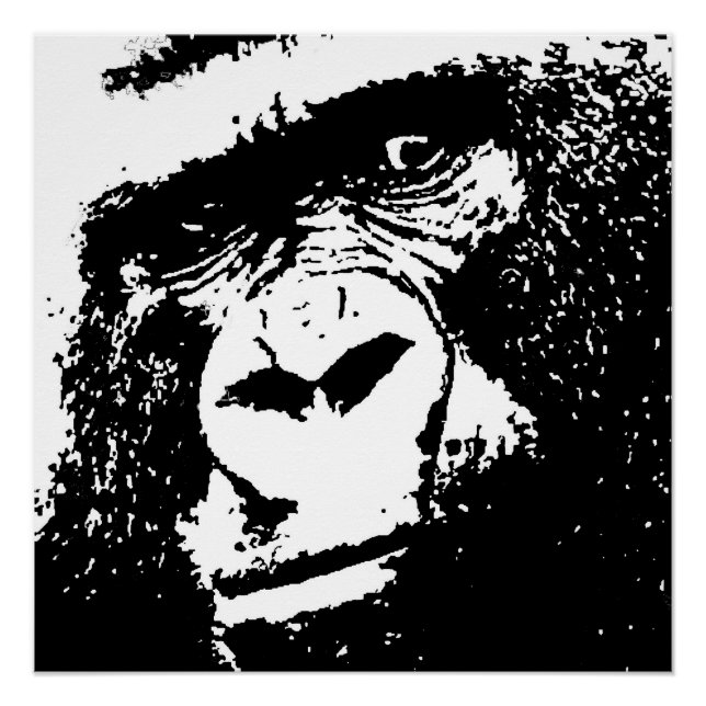 Schwarz-weißer Gorilla Face Pop Kunstvoll wandern Poster (Vorderseite)