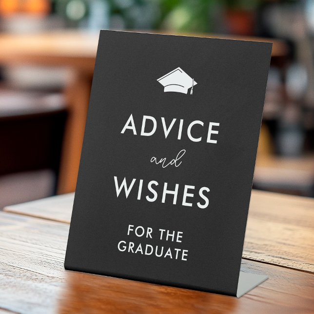 Schwarz-weißer Grad Cap Abschluss Beratung und Wün Sockelschild (Von Creator hochgeladen)