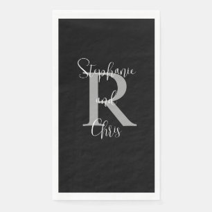 Schwarz-weißer Graue Name Monogram Handtuch Serviette