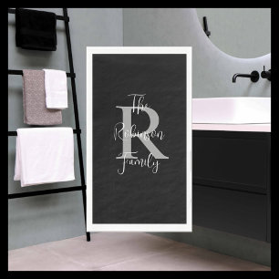 Schwarz-weißer Graue Name Monogram Handtuch Serviette