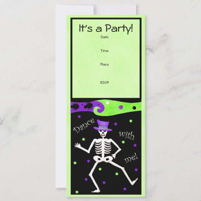 Schwarz-weißer Halloween Skelettknochentanz Einladung (Vorderseite)