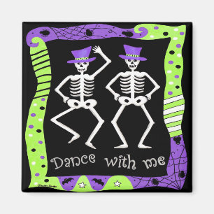 Schwarz-weißer Halloween Skelettknochentanz Magnet