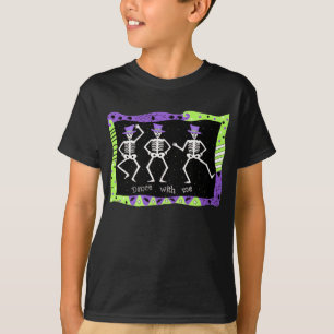 Schwarz-weißer Halloween Skelettknochentanz T-Shirt