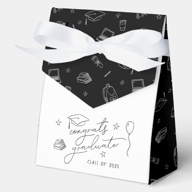 Schwarz-weißer handgezogener Personalisierter Absc Geschenkschachtel (Vorderseite)