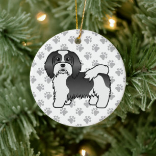Schwarz-weißer Havanese süßer Cartoon-Hund Keramik Ornament