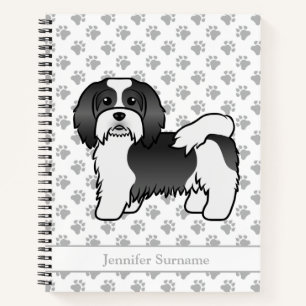 Schwarz-weißer Havanese süßer Cartoon-Hund & Name Notizbuch
