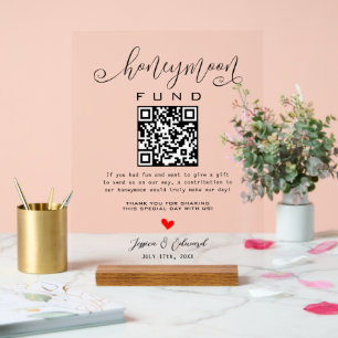 Schwarz-weißer Honeymoon Fund Qr Code Minimal Mode Acrylschild