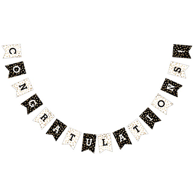 Schwarz-weißer Imitat-GoldGlitzer punktiert Wimpelkette (Alle)