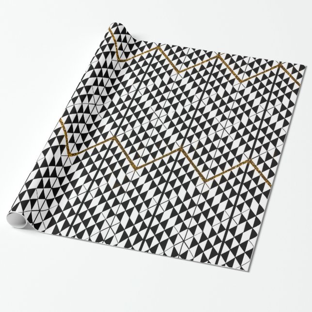 Schwarz-weißer ImitatgoldGlitter abstraktes Geschenkpapier (Ungerollt)