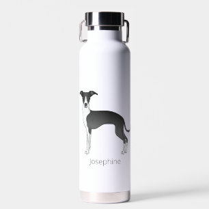 Schwarz-weißer Italienisches Windspiel mit individ Trinkflasche