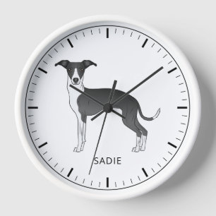 Schwarz-weißer Italienisches Windspiel mit individ Uhr