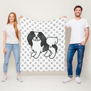 Schwarz-weißer japanischer Chin-Cartoon-Hund & Pfo Fleecedecke