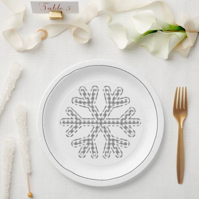 Schwarz-weißer Karierter Urlaub Snowflakes Weihnac Pappteller (Hochzeit)