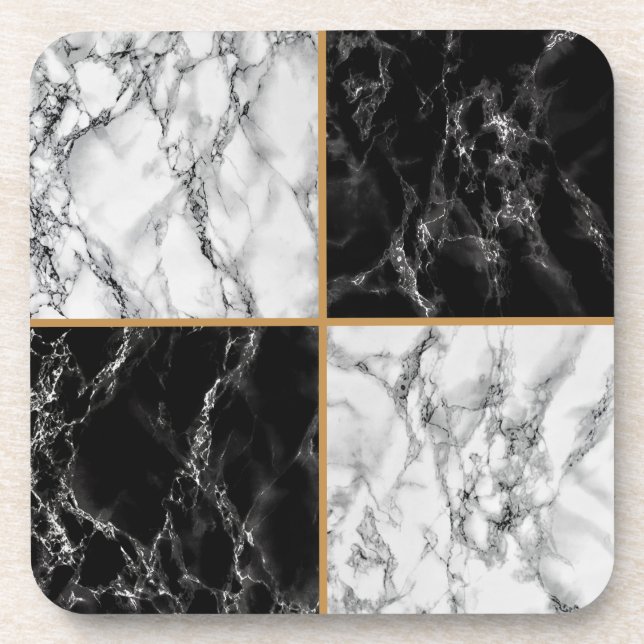 Schwarz-weißer Karo Marble Stone Untersetzer (Vorderseite)