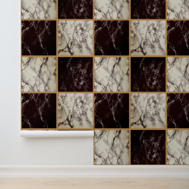 Schwarz-weißer Karo Marble Tapete (Anwendung)