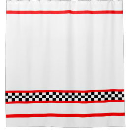 Schwarz-weißer Karo mit rotem Streifen Duschvorhang